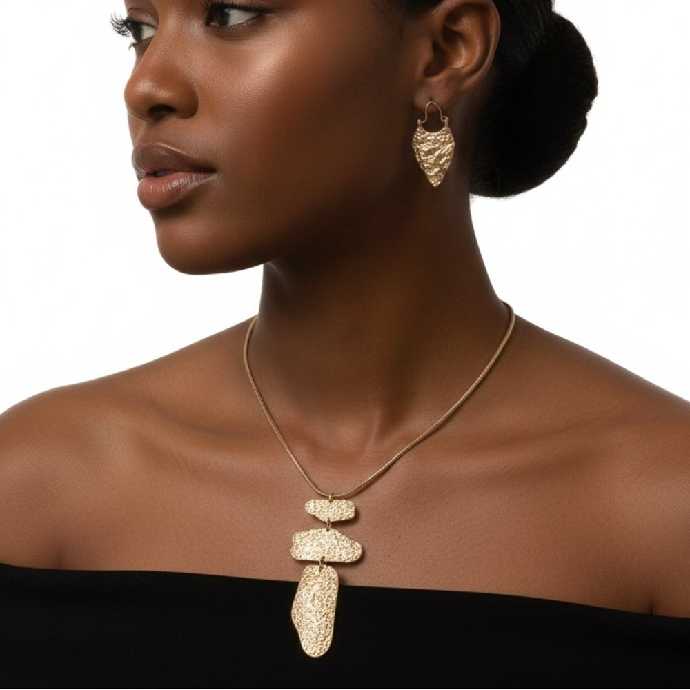 Nanette Lepore Necklace and‎ Earrings Set Textured Gold Tone Dangle NWOT SKUJ030